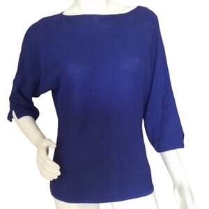 St. John Collection Knit Top Boat Neck Blue 3 4 Sleeve Size Small Wool Blend
